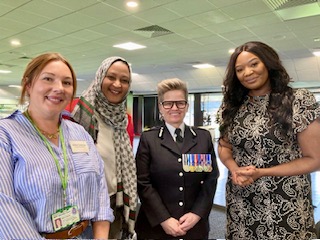 abbie coleman , fatima eltinay, Derbyshire Police and Crime Commissioner Nicolle Ndiweni-Roberts at ,Safer Streets Summer Blitz Chief Constable Rachel Swann,